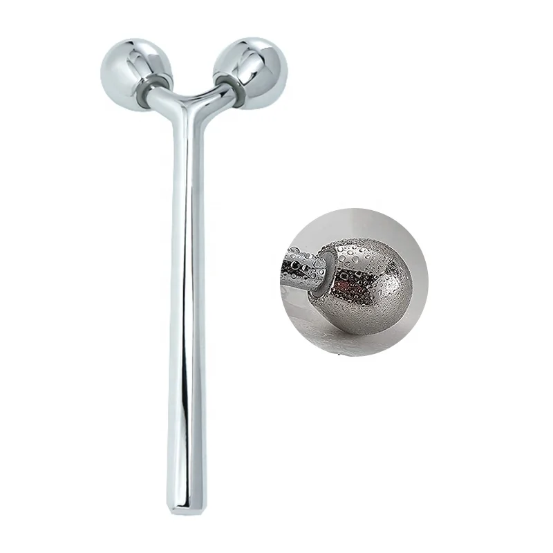 High Quality Y Shaped Cooling ball Face Roller Metal Massager 3D Facial Massage Roller for Face Lift Skin Tightening