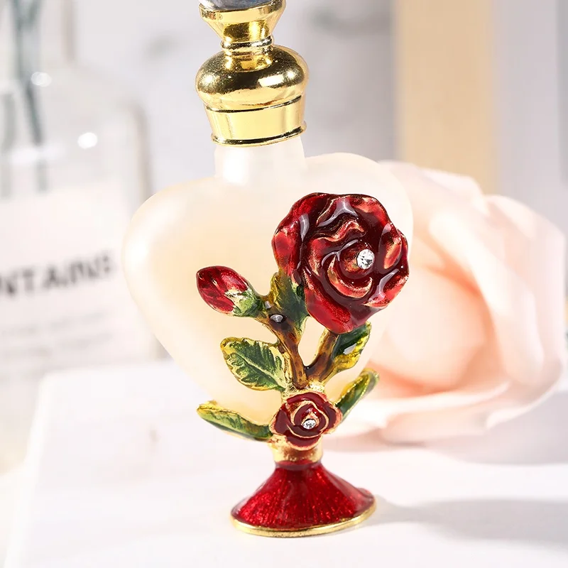 10ml Patented Metal Rose Perfume Bottle Copper Cap With Stainless Bar Heart Glass Essential 0il Refillable Bottle#59702/59702