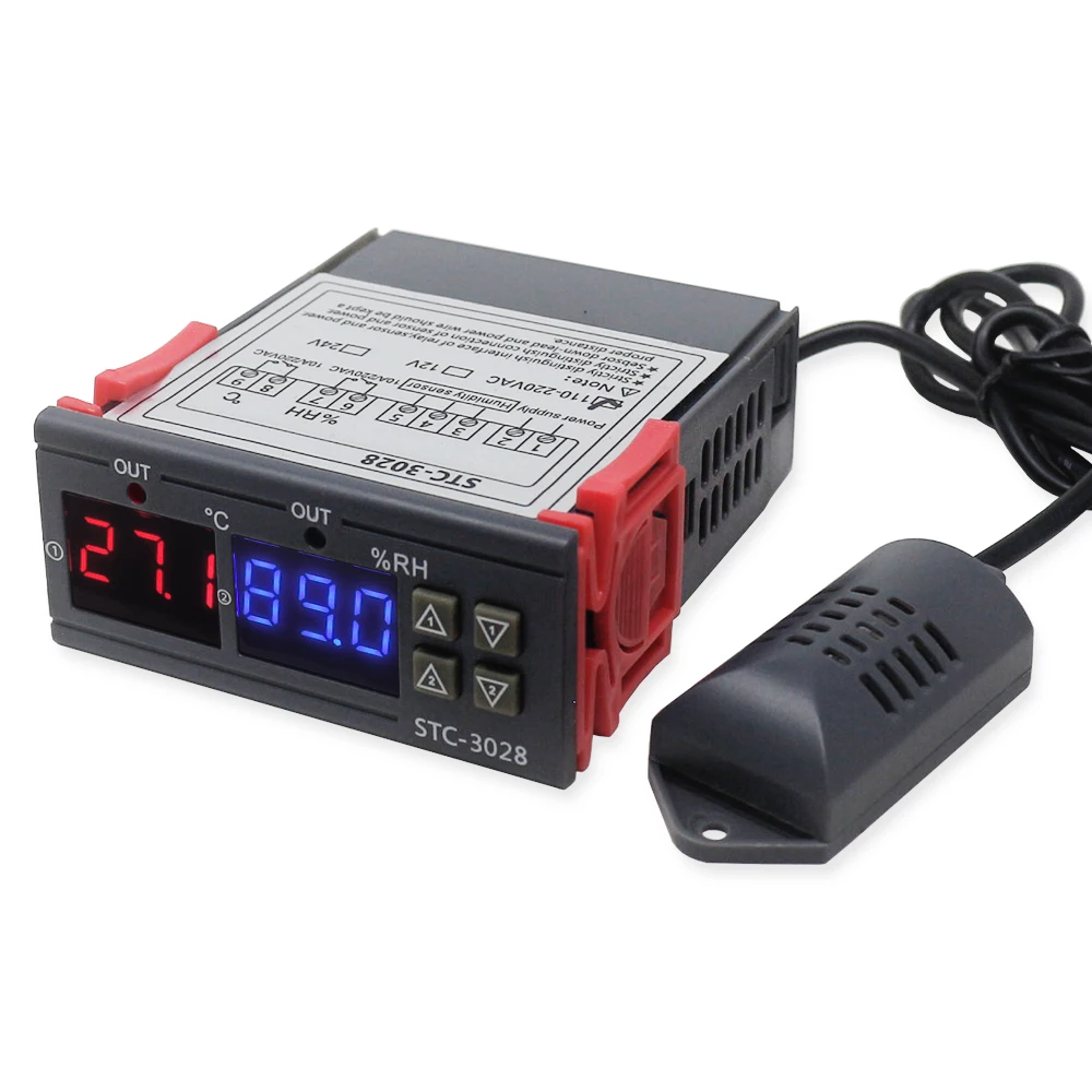 STC-3028 AC 110-220V 10A Digital Temperature Controller Dual Display Thermostat for Greenhouse/Pet Incubation/Farm/Fish Tank
