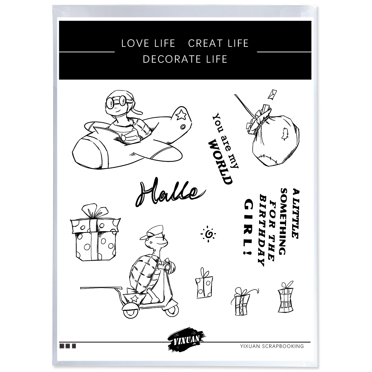 Customized Clear Space Astronaut Tortoise Gift Silicone Self Inking Transparent Stamps For Greeting Cards