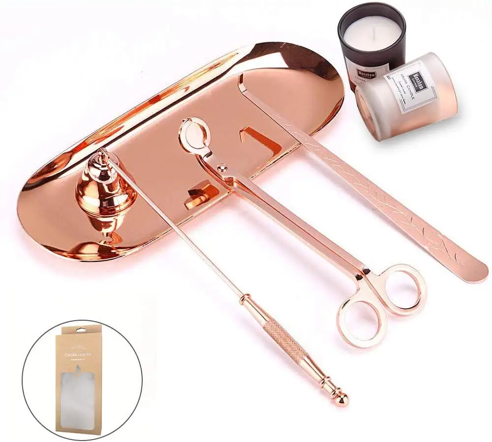 High quality 4pcs wick trimmer stainless steal wick trimmer rose gold wick dipper brass candle snuffer for Bar restaurant