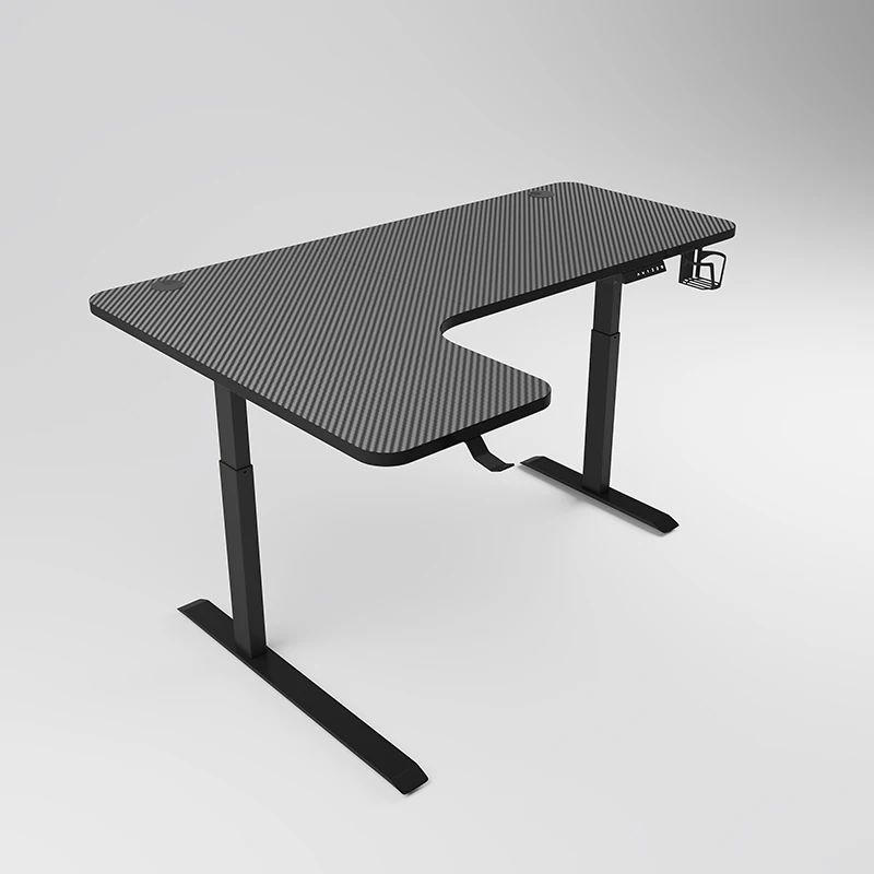 L Shaped Desktop Desk Corner Computer Desk Black Gaming Table Electric Lifting Workstation for Home Office