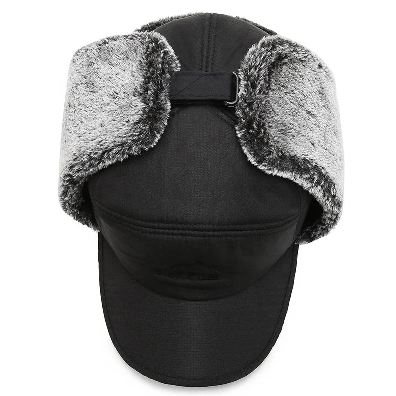 Wholesale Custom Black Earflap Thickened Winter Trapper Hat Facemask For Men/ushanka Aviator Ski Faux Fur Hat With Face Cover