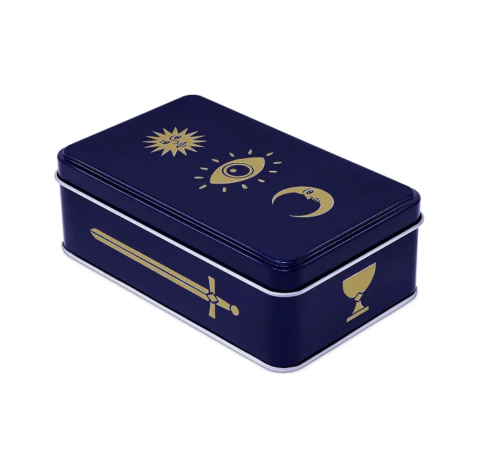 Customised card storage packaging tin case container empty rectangle tarot cards metal luxury tin box