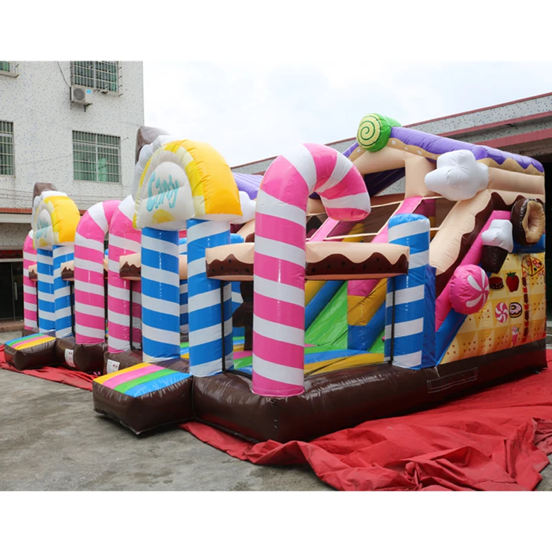 Factory High Quality Sweet Cute Candy Pvc Inflatable Bouncy Castles with Slide For Sale