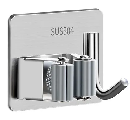 Single Wall Mounted Stainless Steel Self Adhesive Broom Mop Rack Organizer Holder