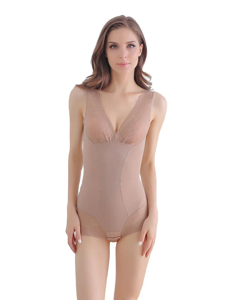 Woman Shapewear Deep V-neck Design Wide Strap Tummy Butt Lift Body Corset Suit Full Slimming Shaper Bodysuit Decorated with Lace