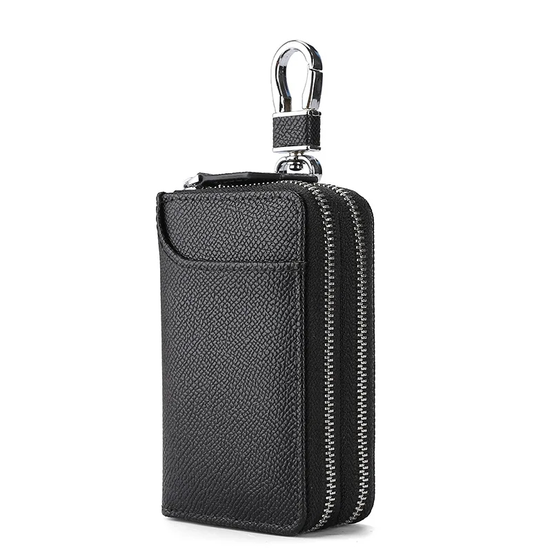 Factory Direct New Car Key Case Leather Multifunctional Large Capacity Double Zipper Door Key Case For Man and Women