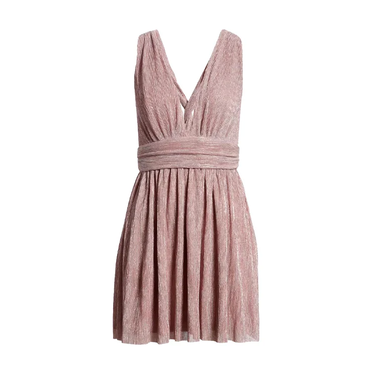 Женское сексуальное платье с v-образным воротом, коктейльные платья металлической полосой твист сзади розовый мини-сорочка, платья для девочек