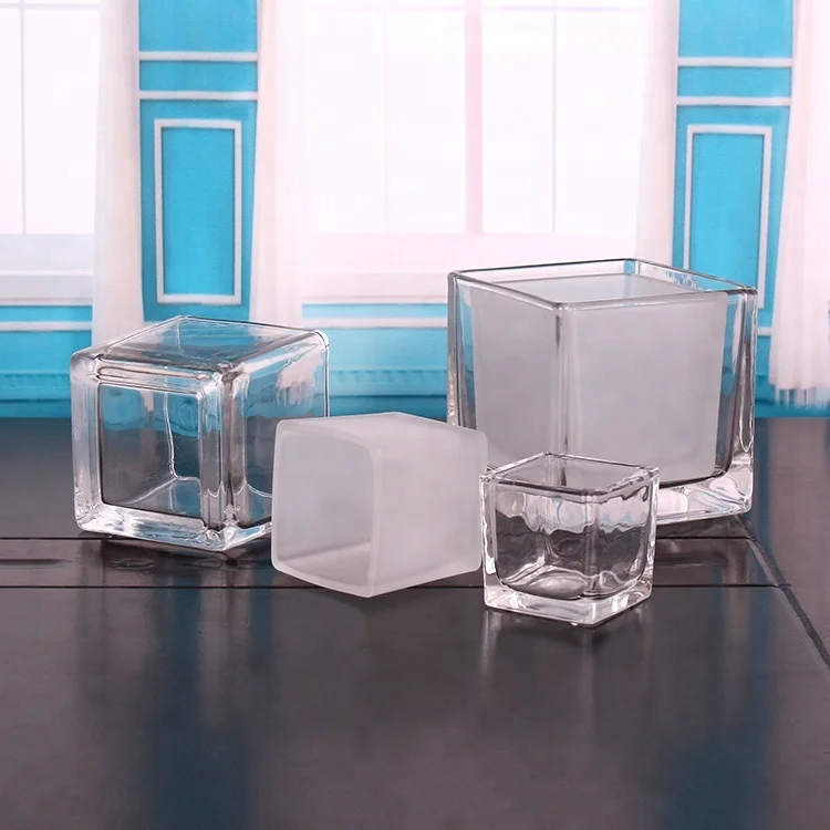 factory supply square shape clear glass 150ml 5oz candle container cubic shape glass candle jar soy wax candle holder