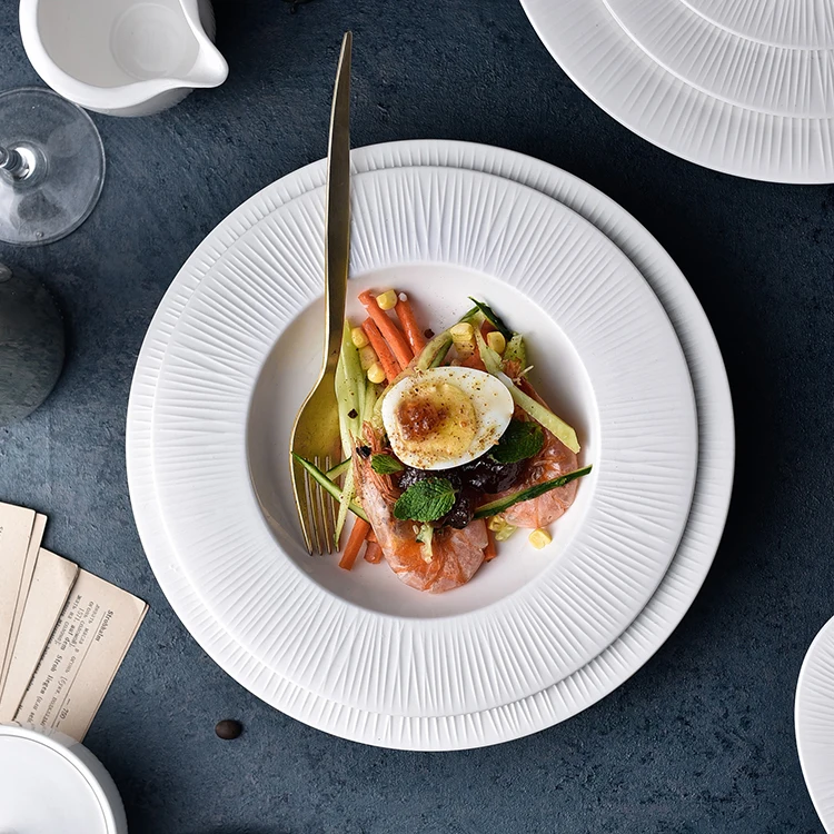 Ceramic dinnerware plates dishes new design high temperature pasta bowl plates round white restaurant porcelain