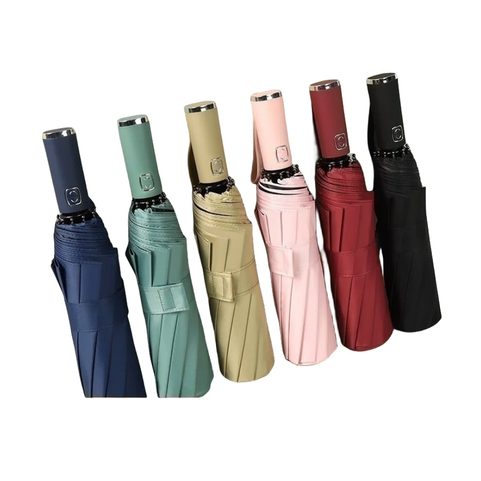 Three Fold 12 Bone Automatic Umbrella Printing Logo Business Folding Advertising Gift Umbrellas Black Coating Sun Parasol