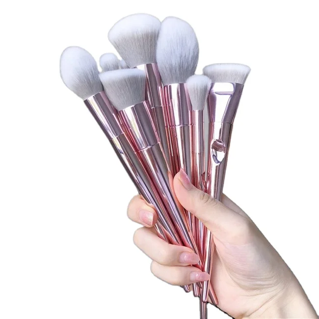 Custom high quality private label makeup brush set professional 10pcs pink makeup brushes with bag