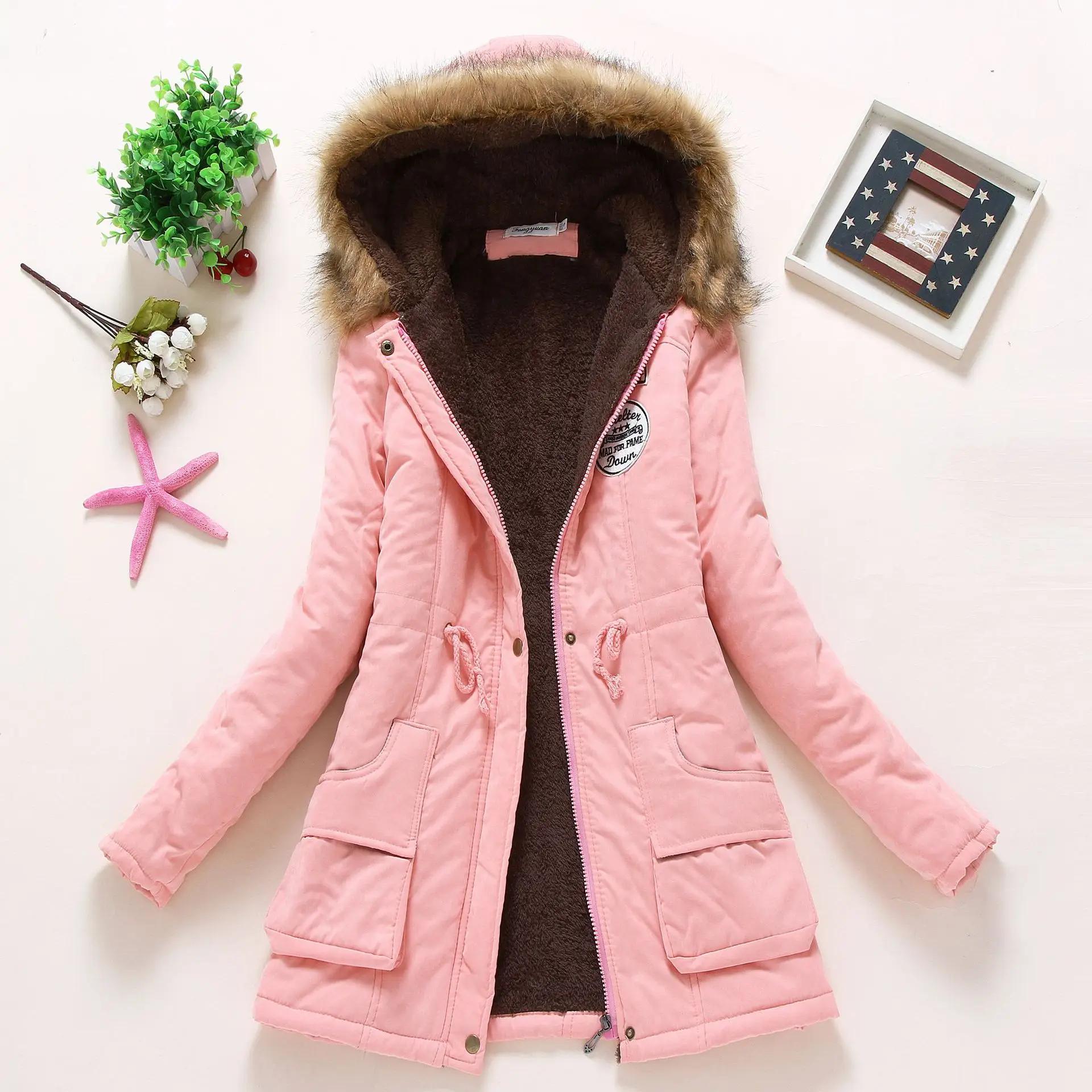 Wholesale Lady Fur Collar Long Hoodies Warm Jackets Plus Size Winter Coat Women Parka Jackets