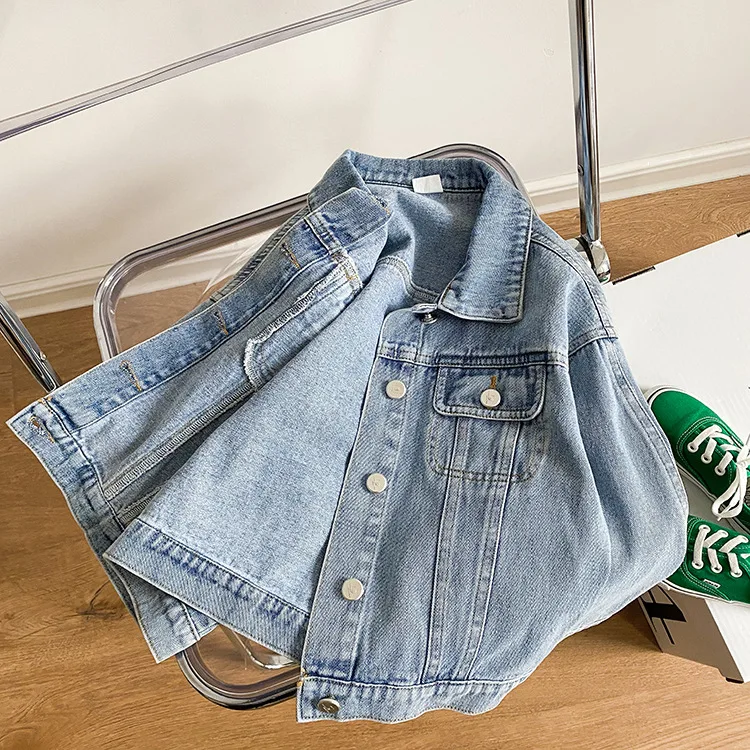 S055 Rts Fashion Custom Denim Jacket Button up Winter Jackets Baby Kids Girls Jeans Coats