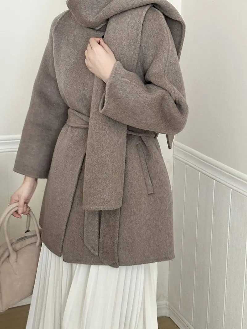 High-grade scarf detachable two-way loose double-sided wool coat with one button New woolen coat New