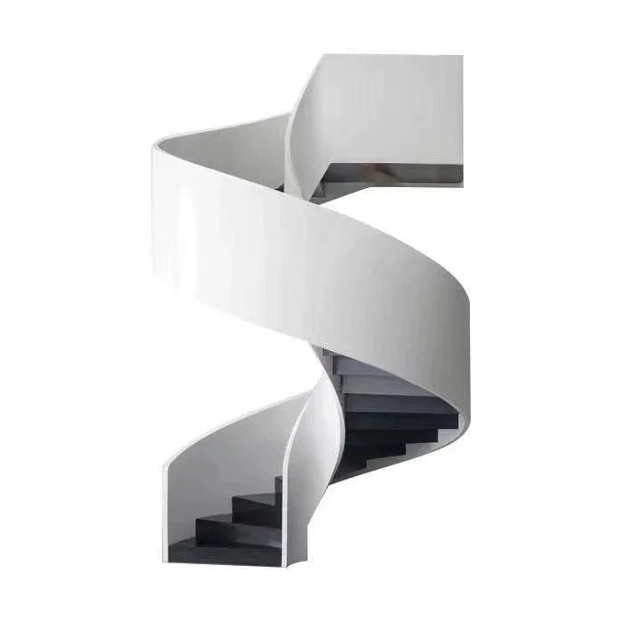 China manufacture modern full spiral interior staircase laminated stair tread curved stair indoor curved stair metal railing