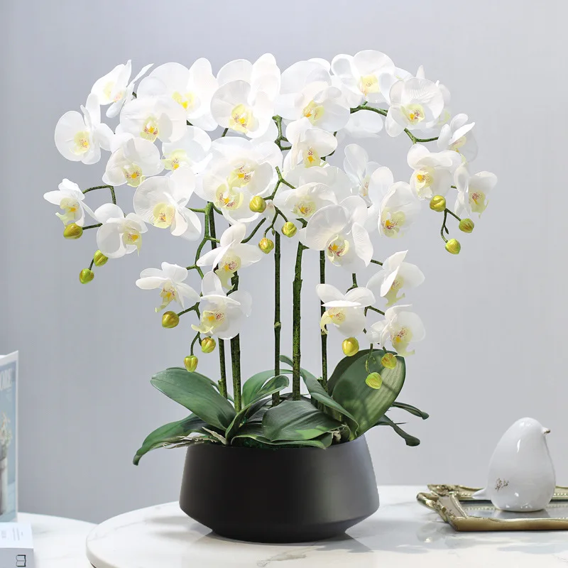 High End Artificial Real Touch Orchid Flower Plant With Ceramic Pot For Home Hotel Garden Showroom Shop Decoration