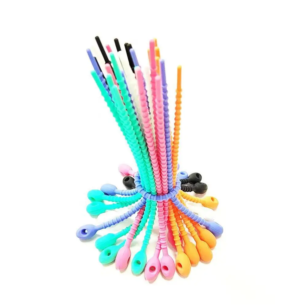 Wholesale Colorful Silicone Zip Ties DIY Jewelry Keychain Data Cable Soft Rubber Binding Strap Silicone Key Chain Rubber Keyring