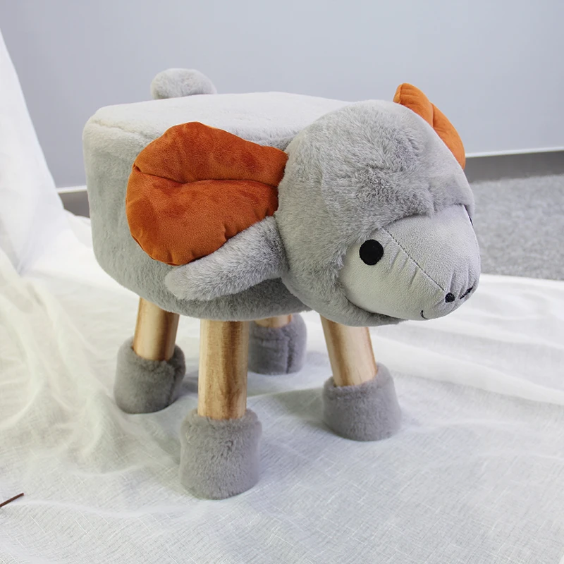 2021 ottoman Cute Animal  kids stool with Wood Foots