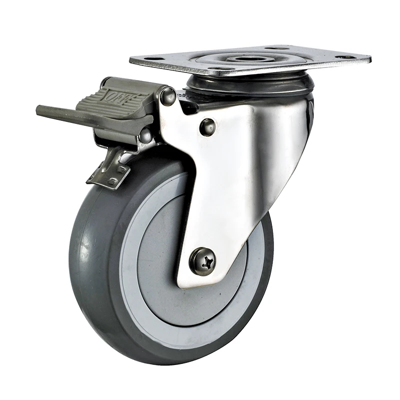 
wholesale caster wheel break double bearing swivel gray TPR caster with stainless steel fork 