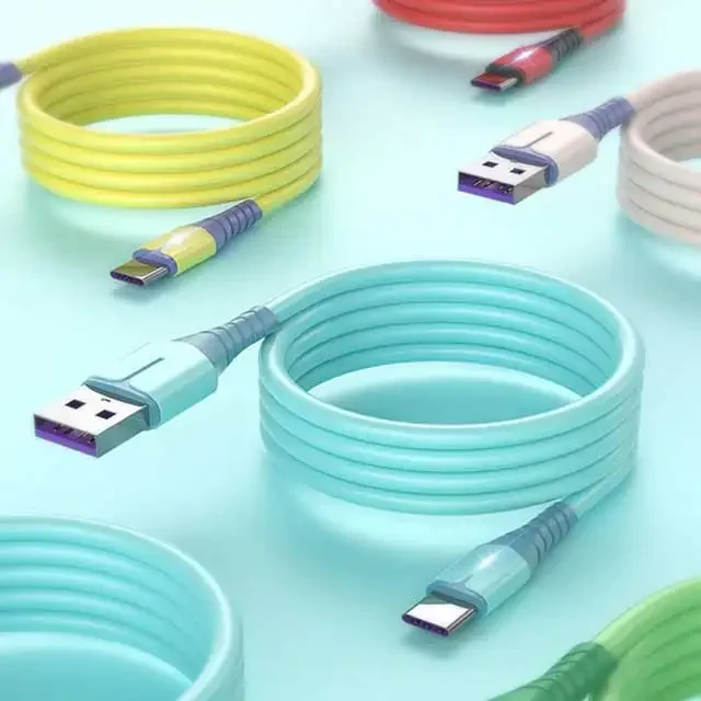 Factory OEM 1M/1.5M/2M Silica Gel LED Fast Charging Mobile Accessories Data cables for all Cell Phones Type-c USB Cable