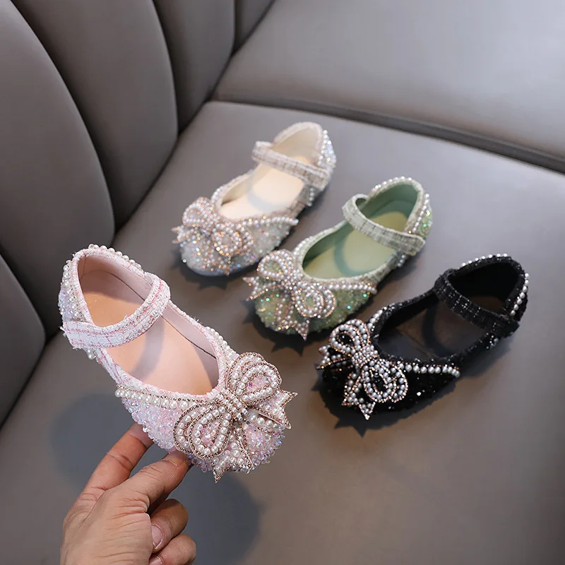 Girls Bow Princess Baby children students single shoe leather dance performance