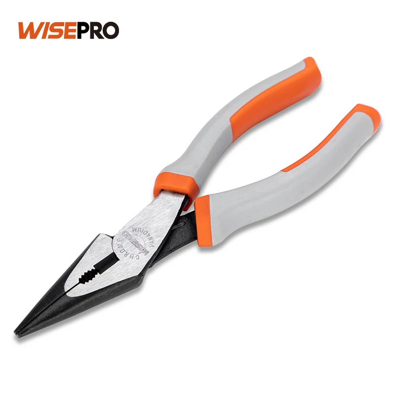 WISEPRO Industrial CRV 170mm Hand Tools Long Nose Pliers Wire Cutter TPR Handle Long Nose Pliers Cheap Price
