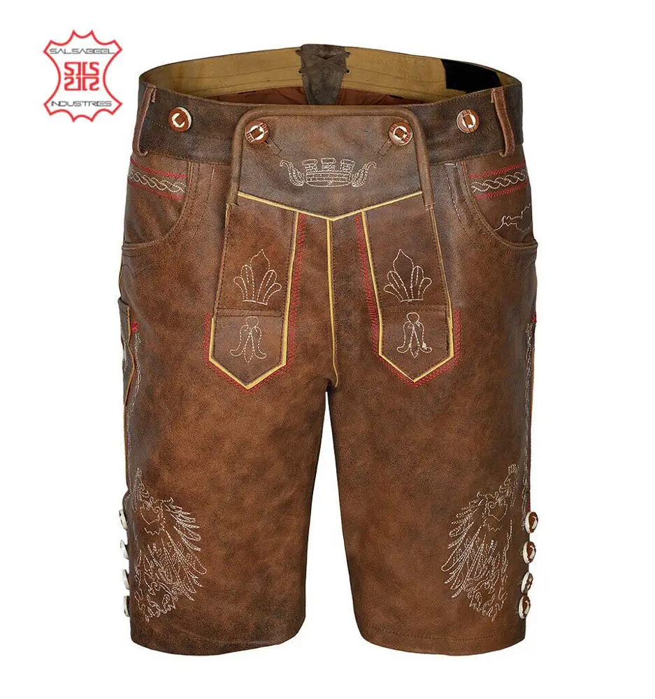 Top quality antique genuine cow split suede leather best selling bavarian lederhosen shorts