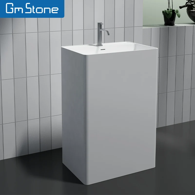 Freestanding Wash Hand Basin Hot Sale Wholesale Artificial Stone White Sink  Modern Bathroom Sink Pedestal Basin