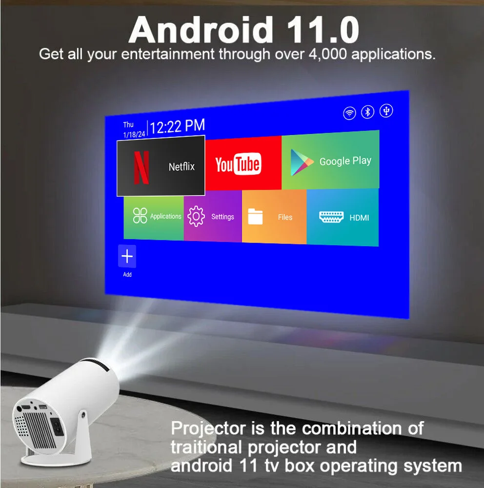 Mini game video Projector 4K support with WiFi and Bluetooth,1080P, Android OS,Netflix, YouTube, HDMI,mobile phone compatible