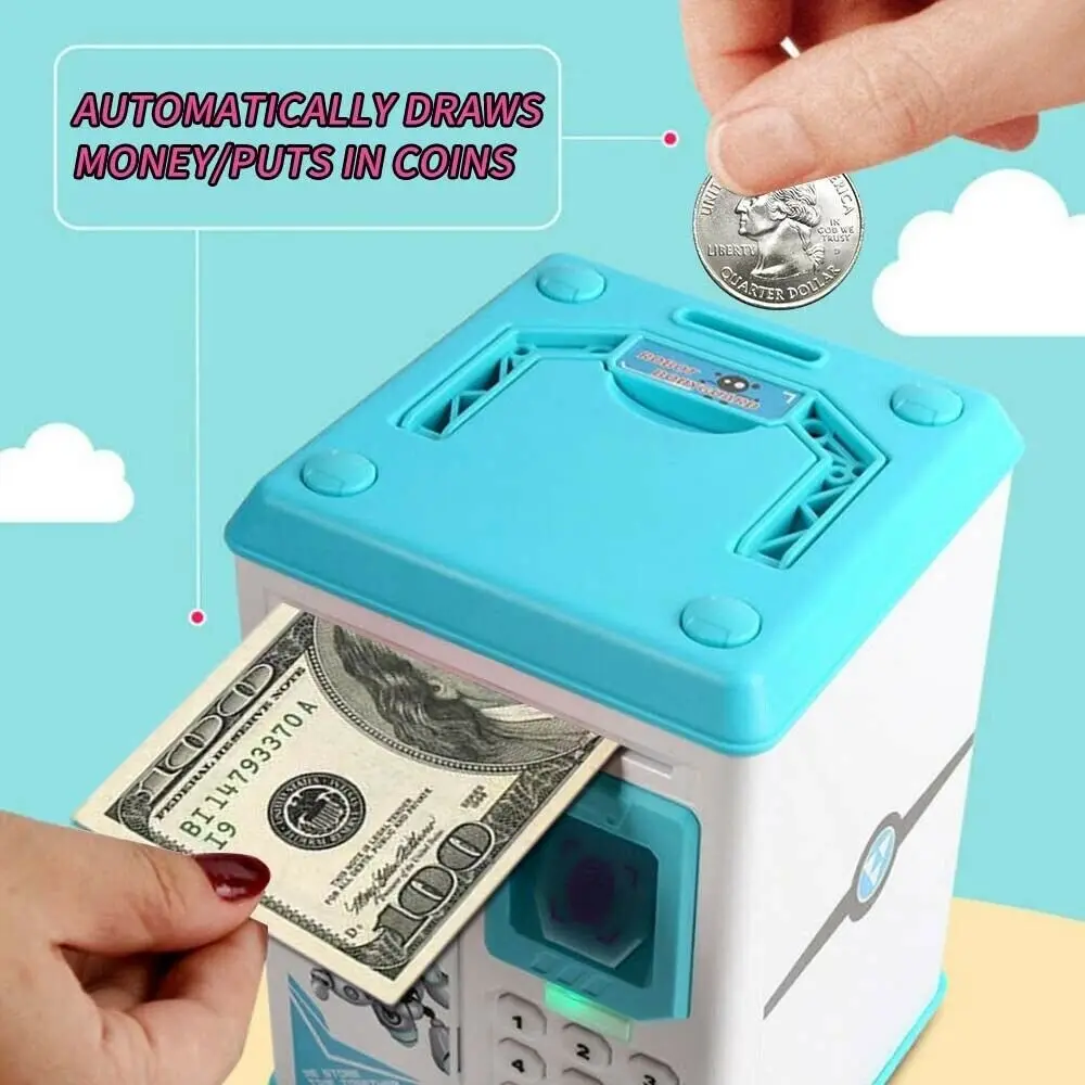 Electronic Saving Piggy Bank ATM Fingerprint Password Money Safe Box Kid Gift
