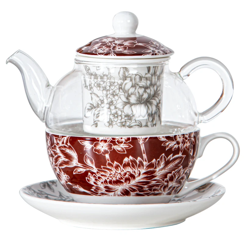 Vintage Ceramic Tea Cup Set Glass Tea Set for One Porcelain Teapot and Cup