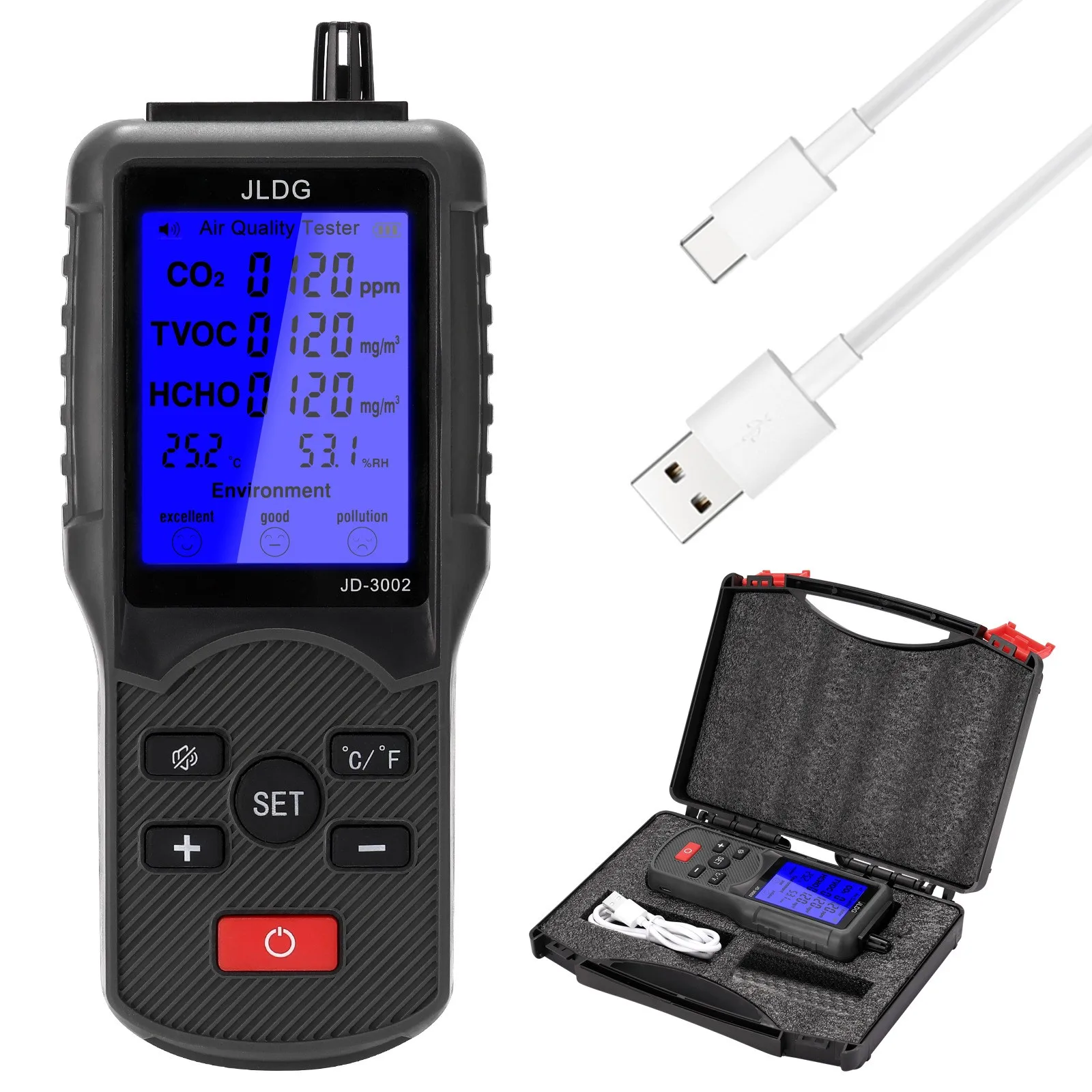 JD-3002 High Precision LCD CO2 Gas Analyzer Handheld air quality gas Detector Monitor