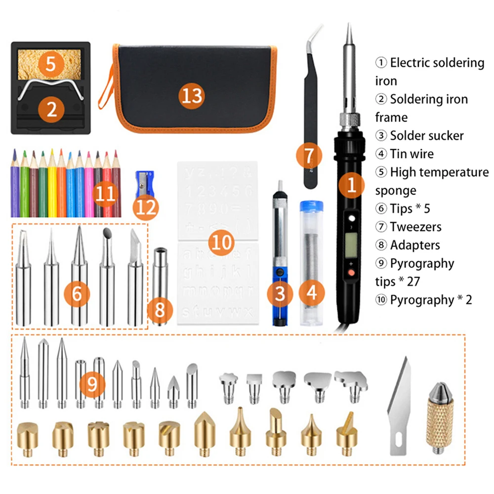 
54pcs per set LCD Digital Display Thermostatic Adjustable Temperature Electric Soldering Iron Wood Burn Tools Kit 