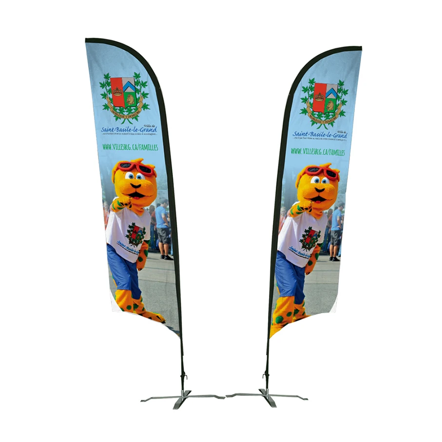 Outdoor Flying Banner Promotion Custom Printed Advertising Feather Teardrop Flag Bali Bow Beach Flag with Corss Base