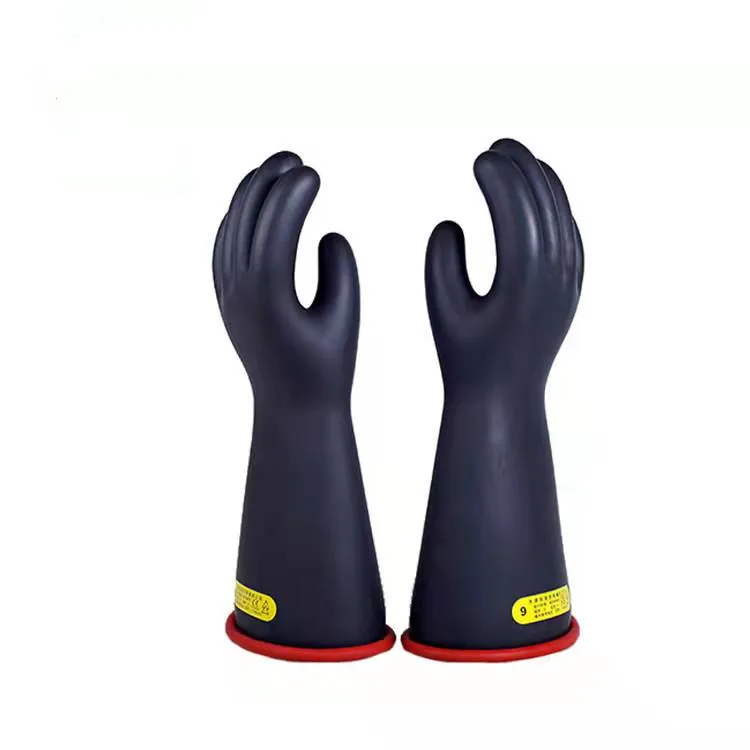 Acid and alkali resistant work safety anti electric shock rubber black insulating latex gloves