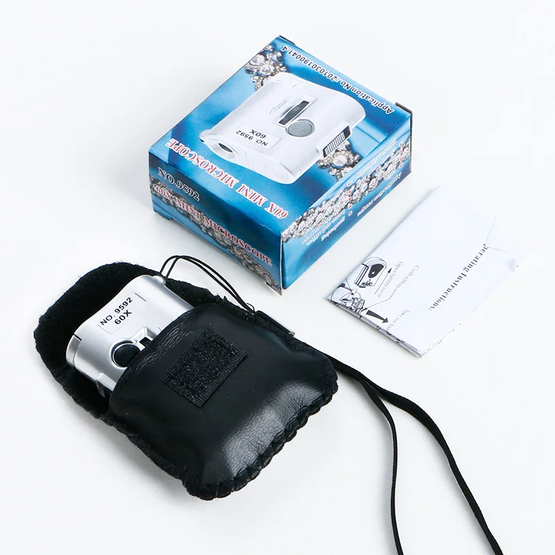 Portable Mini Pocket Magnifier 60x Microscope With UV LED Light