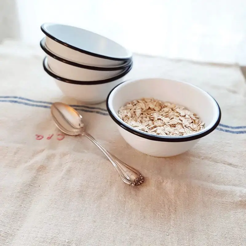 Wholesale large size solid color low price food safe printed logo camping outdoor metal enamel travel bowl