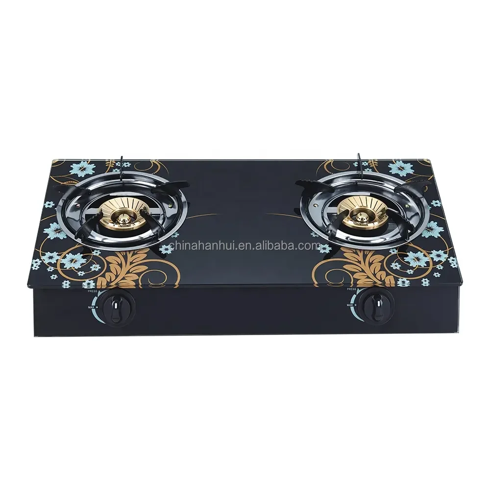 Gas stoves Glass Top Double Burner 0.6mm Tempered Glass Table Gas Stove With CE and SON