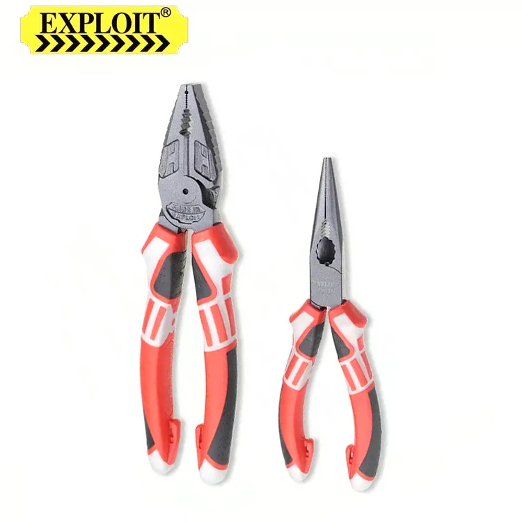 Multi function custom hand tool cutting pliers chrome vanadium 6 inch needle nose metal long nose pliers set with rubber handle