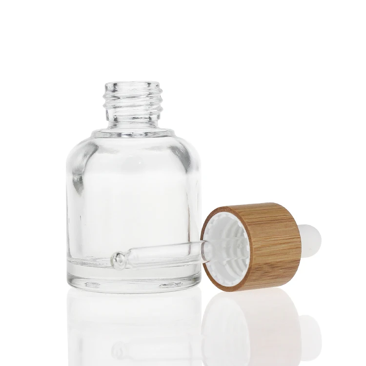 20ml 30ml 50ml Cosmetic Skincare Packaging Glass Dropper Serum Bottle with Texture Bamboo Collar Cap Essential Oil for Face Care