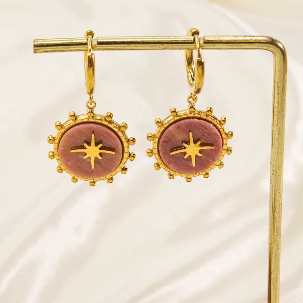 Stylish Design Stainless Steel Gemstone Charm Huggie Hoop Earrings 18k Gold PVD Star Pendant Chic Women Jewelry Wholesale