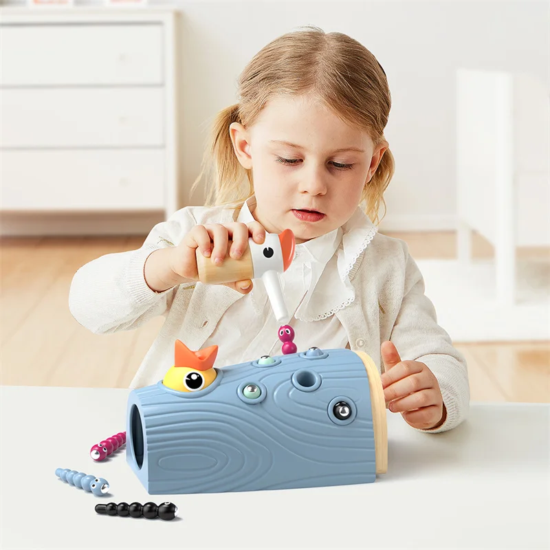 kids plastic woodpecker worm toy magnetic bird feeding game children early educational toy baby toy
