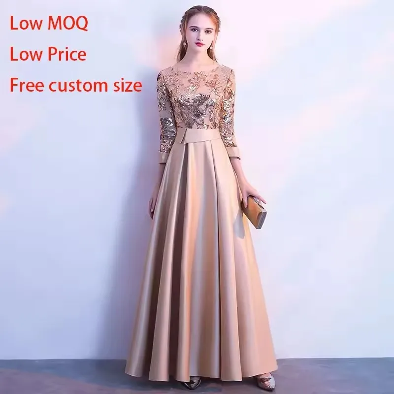 Hot sell 3d flower gown mother of the bride dresses gold champagne color satin evening gowns long purple party frock for women