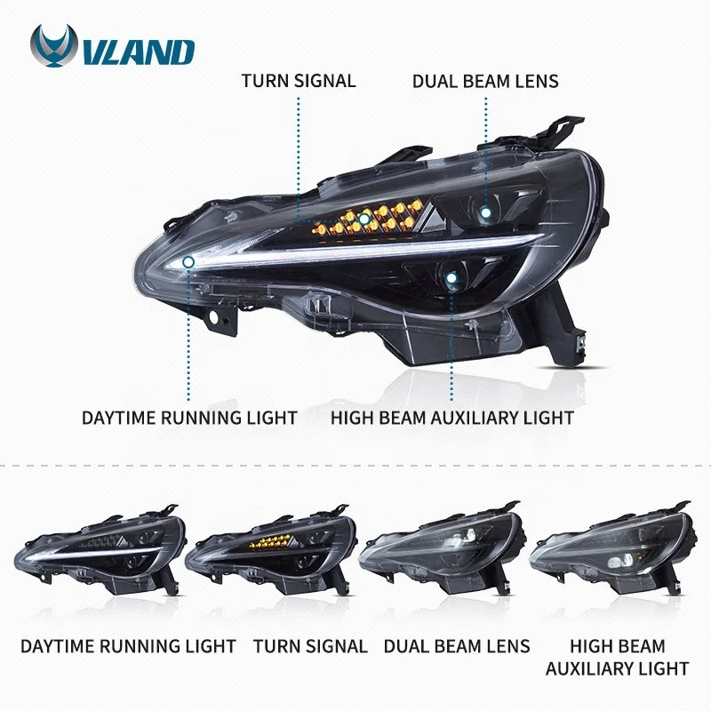 VLAND Manufacturer Full LED Headlights 2012-UP Scion FR-S Sequential Car Head Lights For Toyota IS250 FT86 GT86 BRZ Front Lamp
