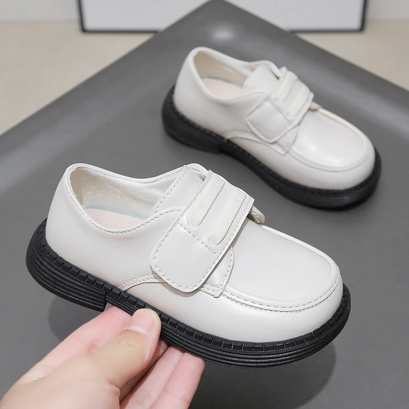 Custom logo black uniform shoes classic round lightweight boys school shoes for kids