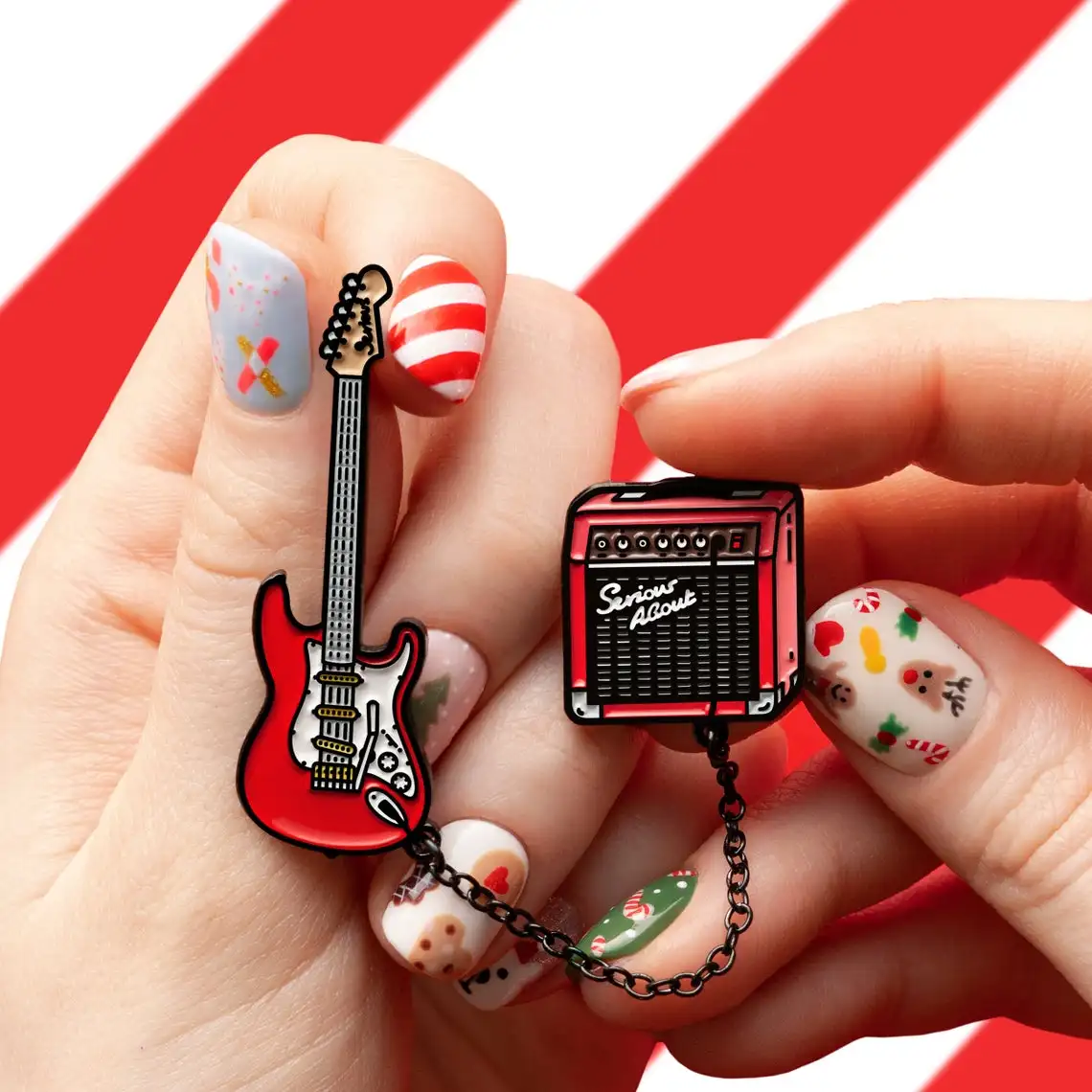 Wholesale Custom Metal Crafts Music Instrument Brooch Badges Custom Hard Soft Enamel Pins Collar Lapel Pin with Chain Guitar