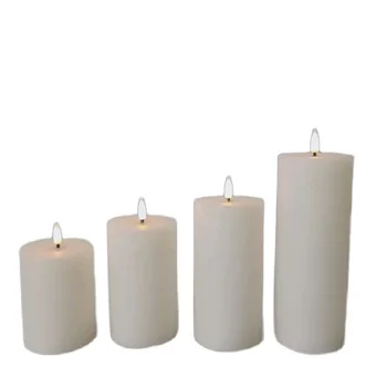 Pack of 4 Flameless Flickering White Column Real Wax Remote Control Battery Operated LED Candles with Wax Oil Effect