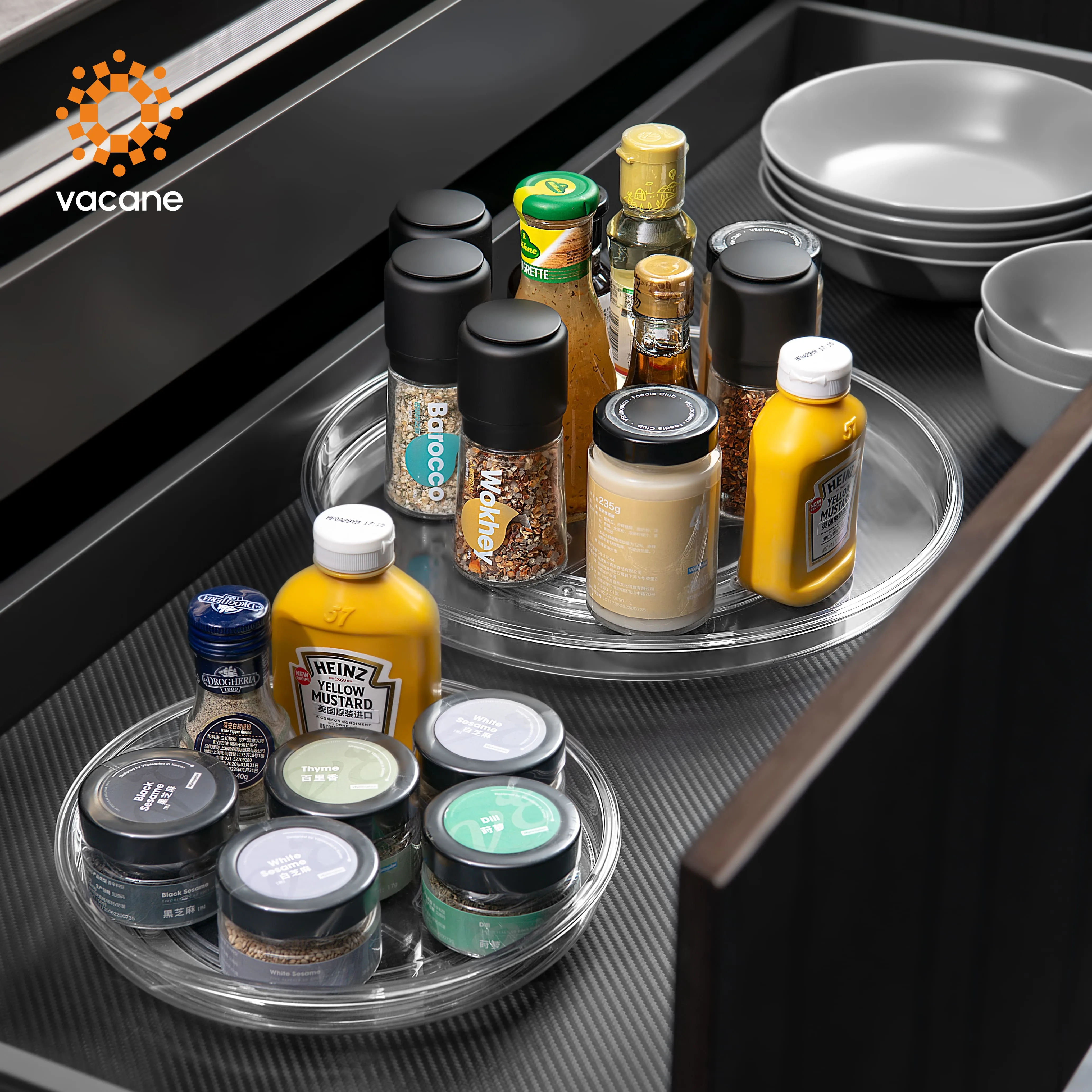 Vacane Clear Lazy Susan Organizer Plastic Lazy Susan Turntable For Cabinet 360 Degree Rotating Spice Rack Round-S